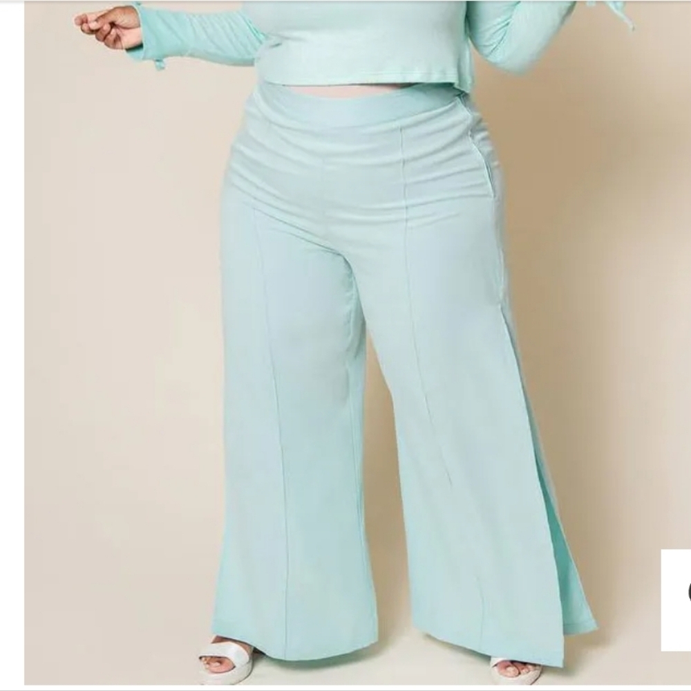 Premme Mint‎ Gigi Wide-leg Pants Side Slits High-waisted Plus Size 1 US 14
